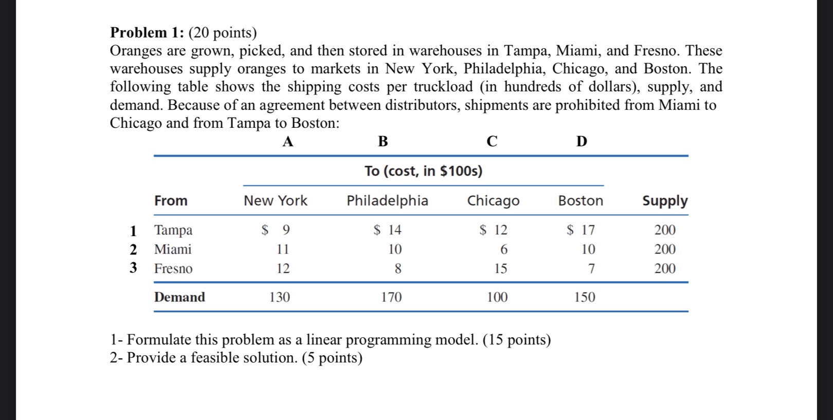 Problem 1 : ( 2 0 points ) Oranges are grown,