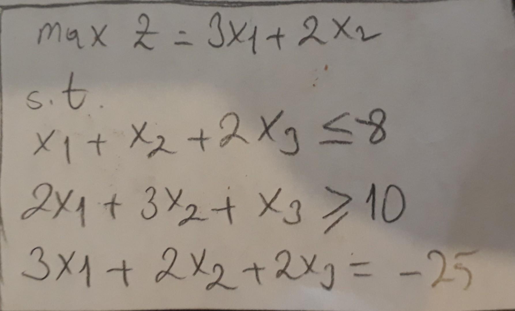 Use only Simplex method to solve the problem pls.