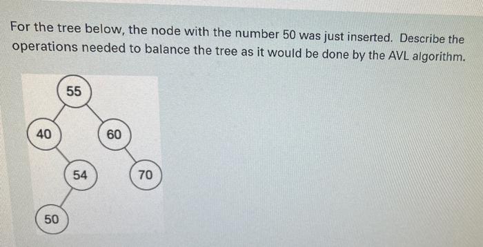For the tree below, the node with the number 50