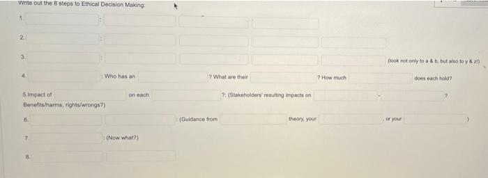Write out the 8 steps to Ethical Decision Making