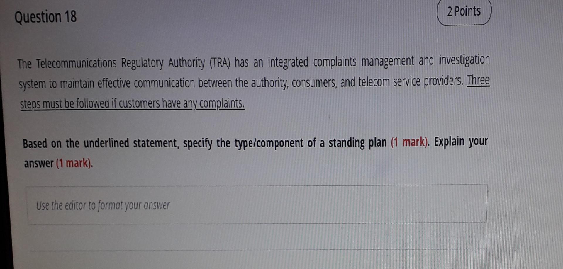 q18 2 Points Question 18 The Telecommunications