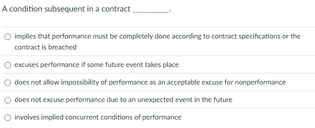 A condition subsequent in a contract implies that