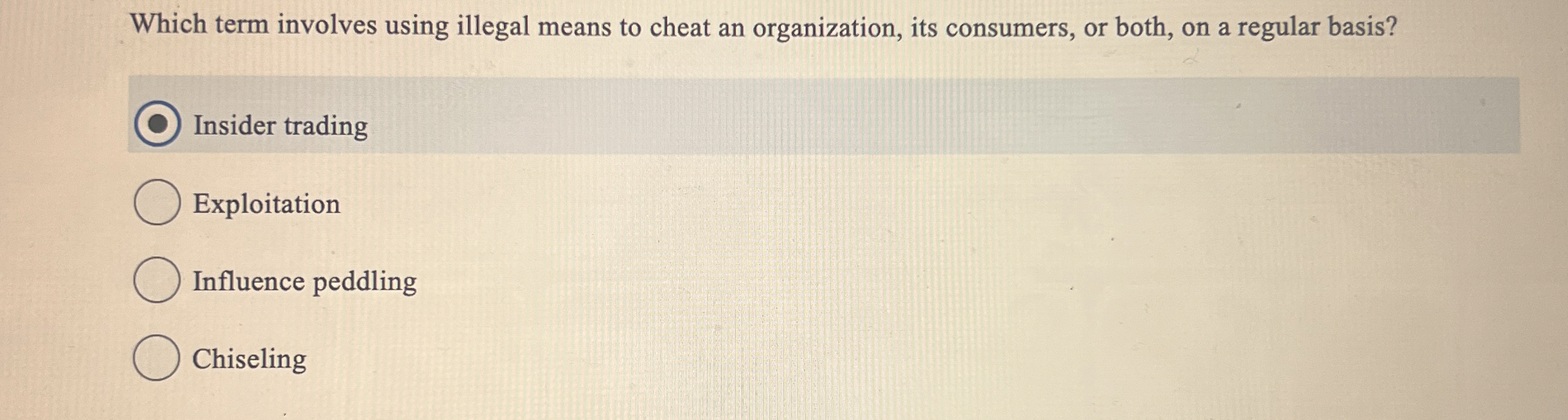Which term involves using illegal means to cheat