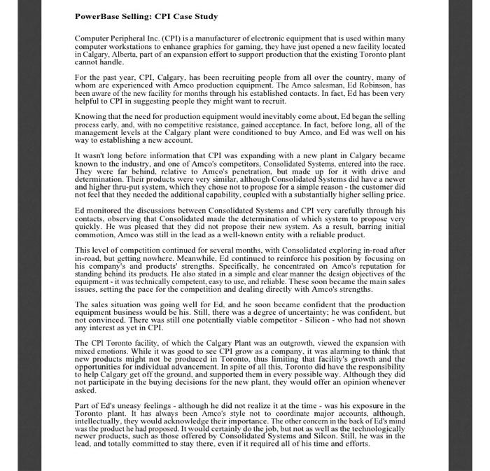 PowerBase Selling: CPI Case Study Computer