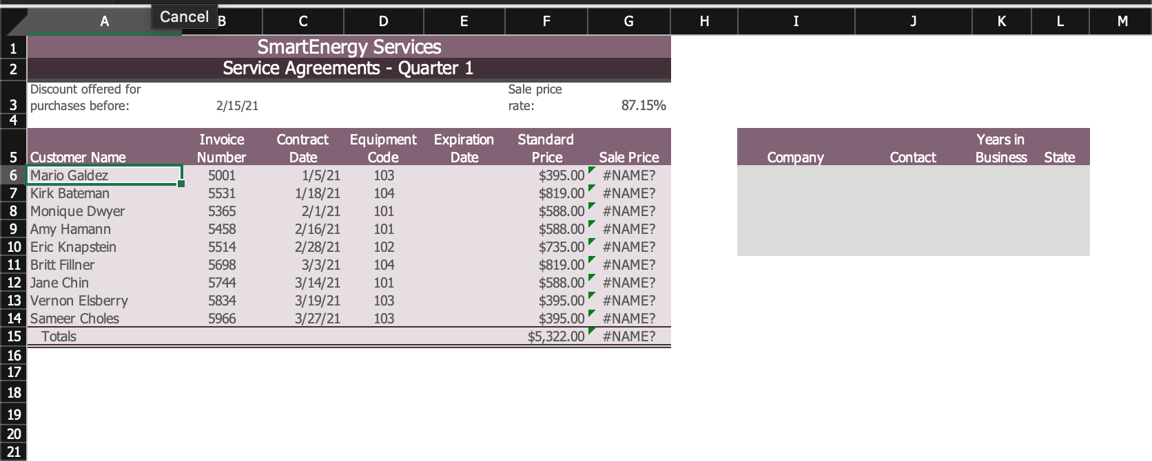 In the range E6:E14, Darius needs to enter a