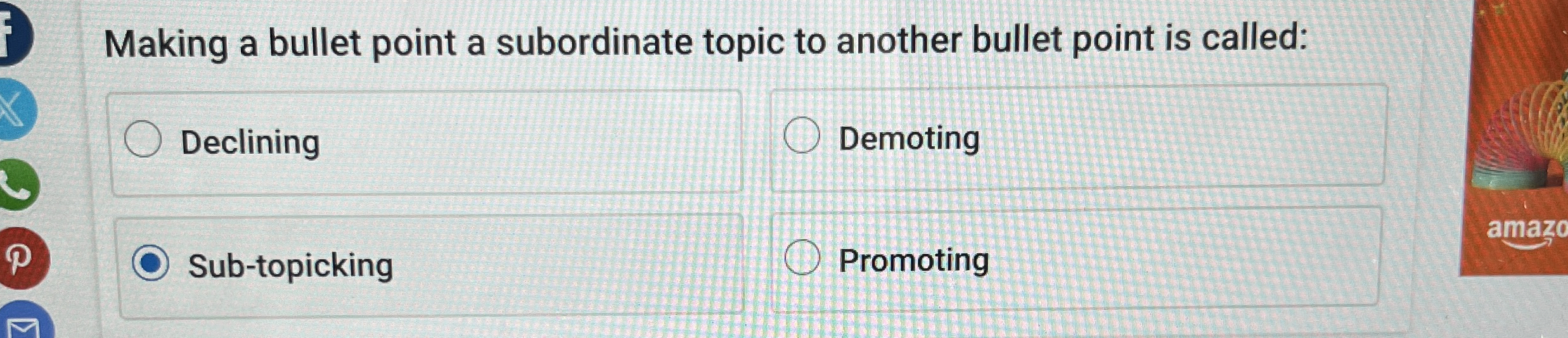 Making a bullet point a subordinate topic to