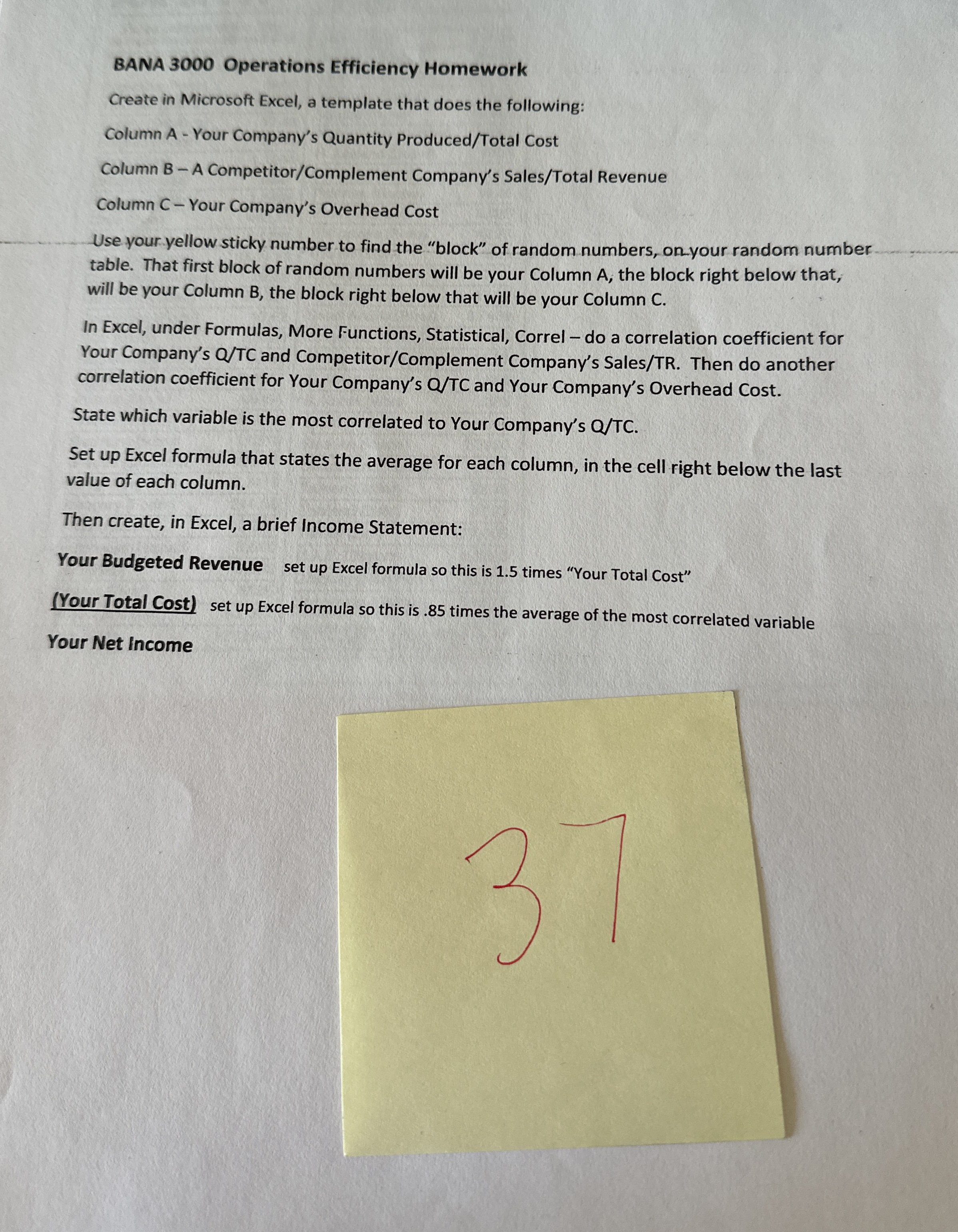 BANA 3 0 0 0 Operations Efficiency Homework