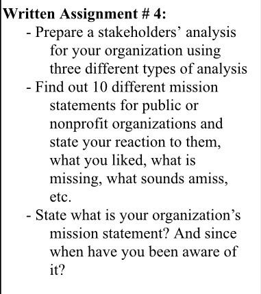 Written Assignment # 4: - Prepare a stakeholders'