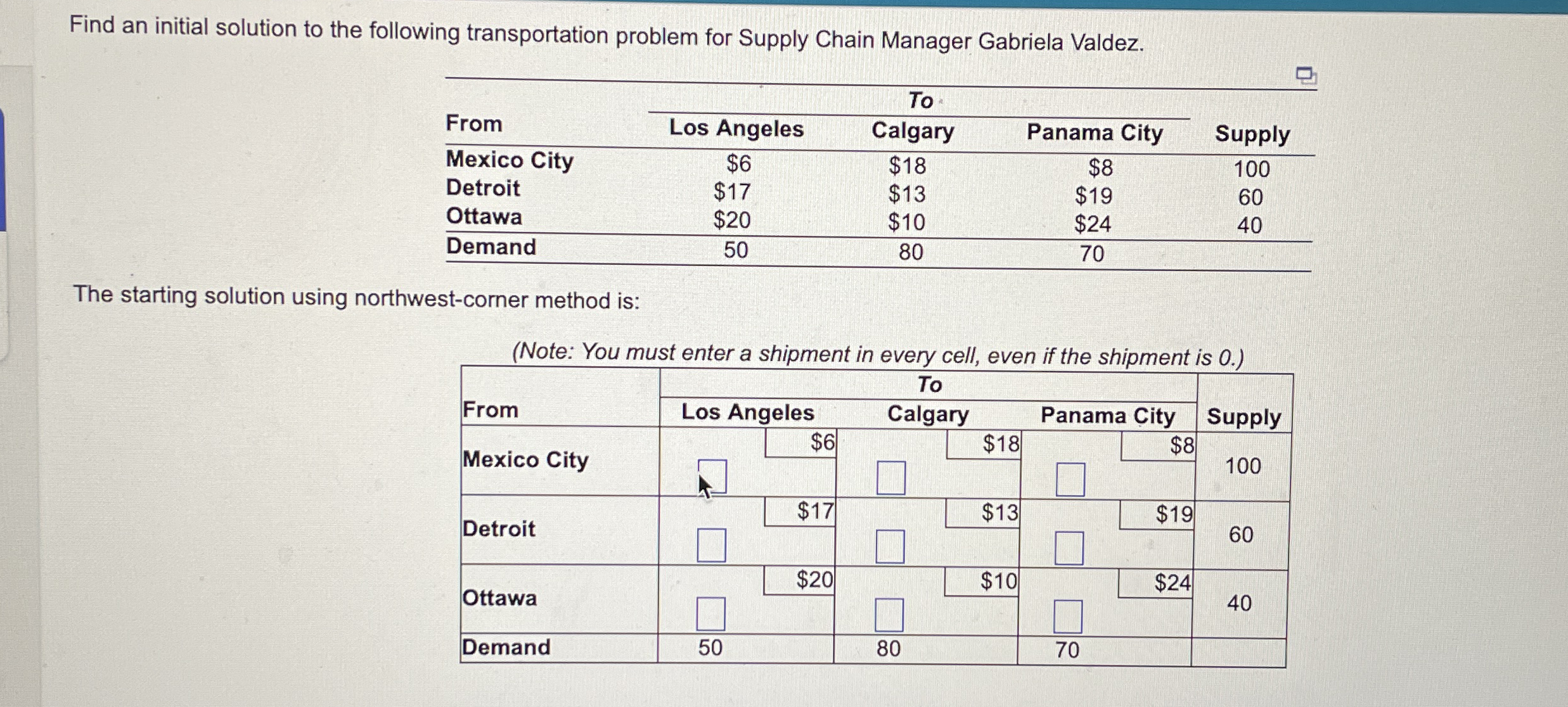 Find an initial solution to the following