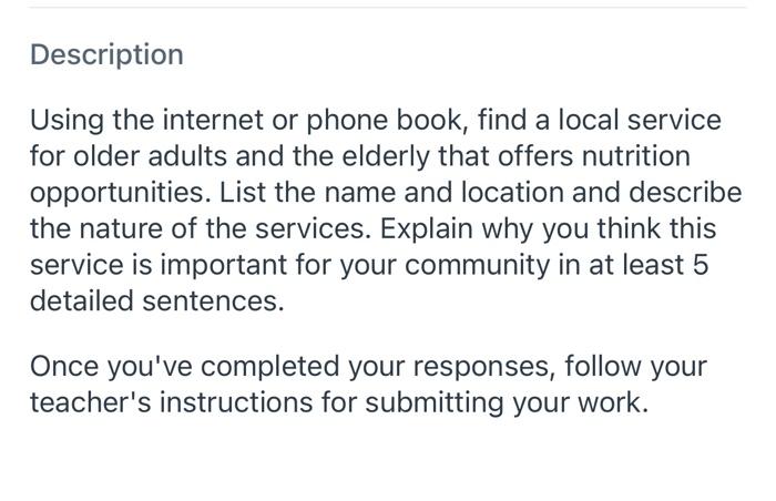 Description Using the internet or phone book,