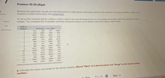 Problem 10-25 (Algo) 8 Resistors for electronic