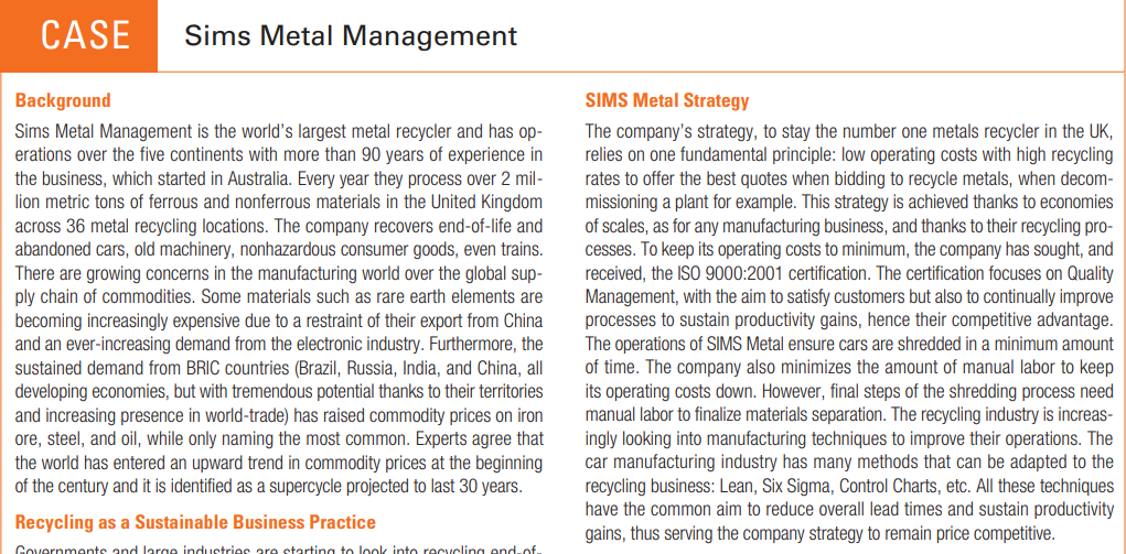 CASE Sims Metal Management Background Sims Metal