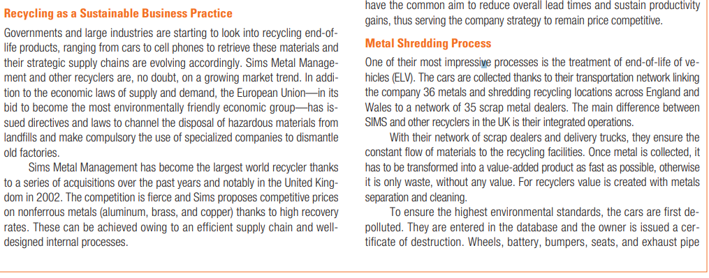 CASE Sims Metal Management Background Sims Metal