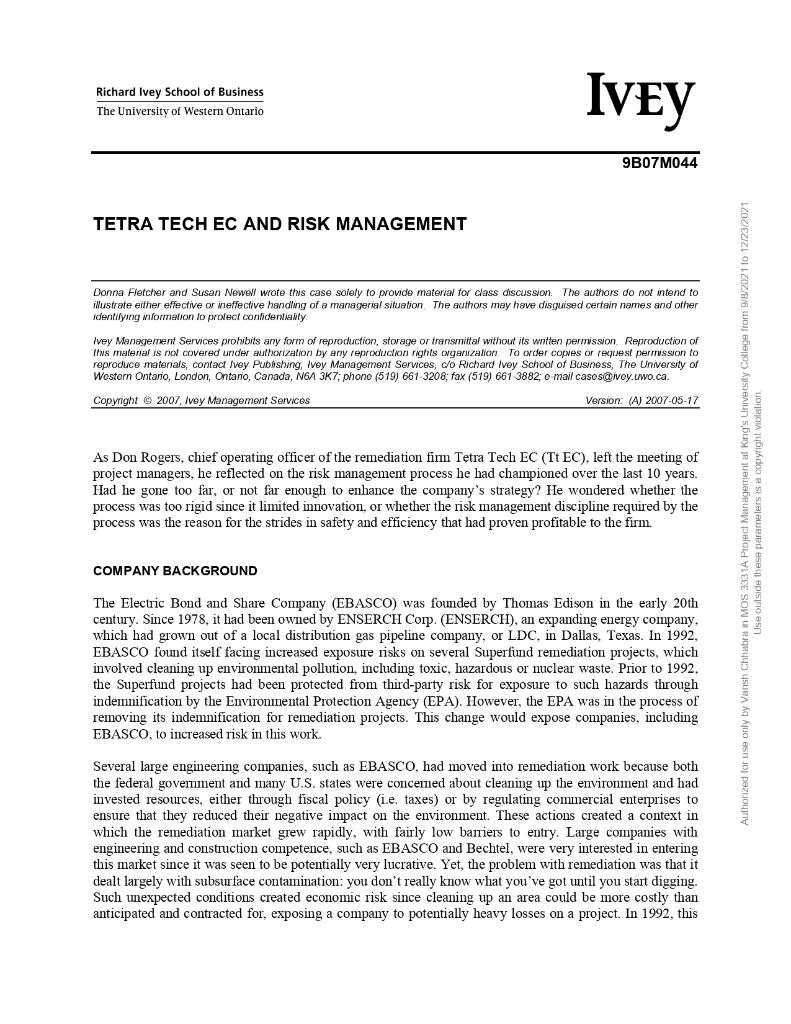 Q-1 Read the case properly and elaborate on risk