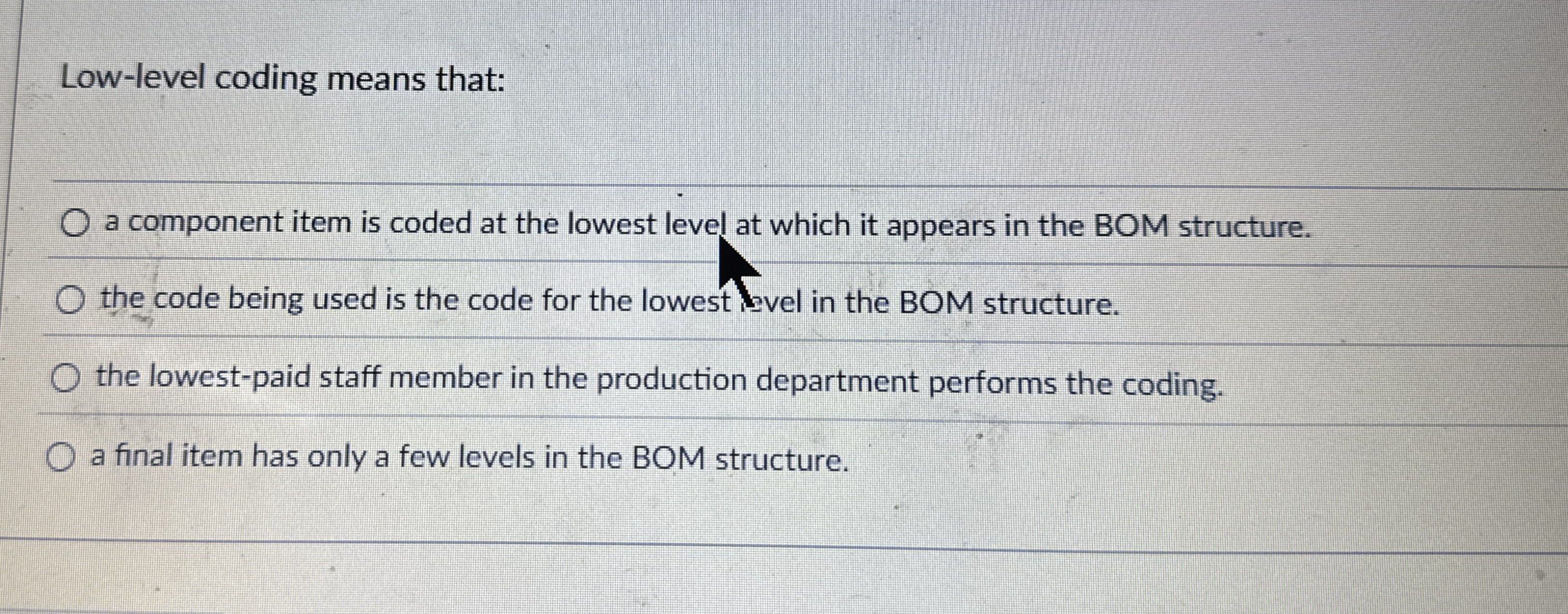 Low - level coding means that: a component item