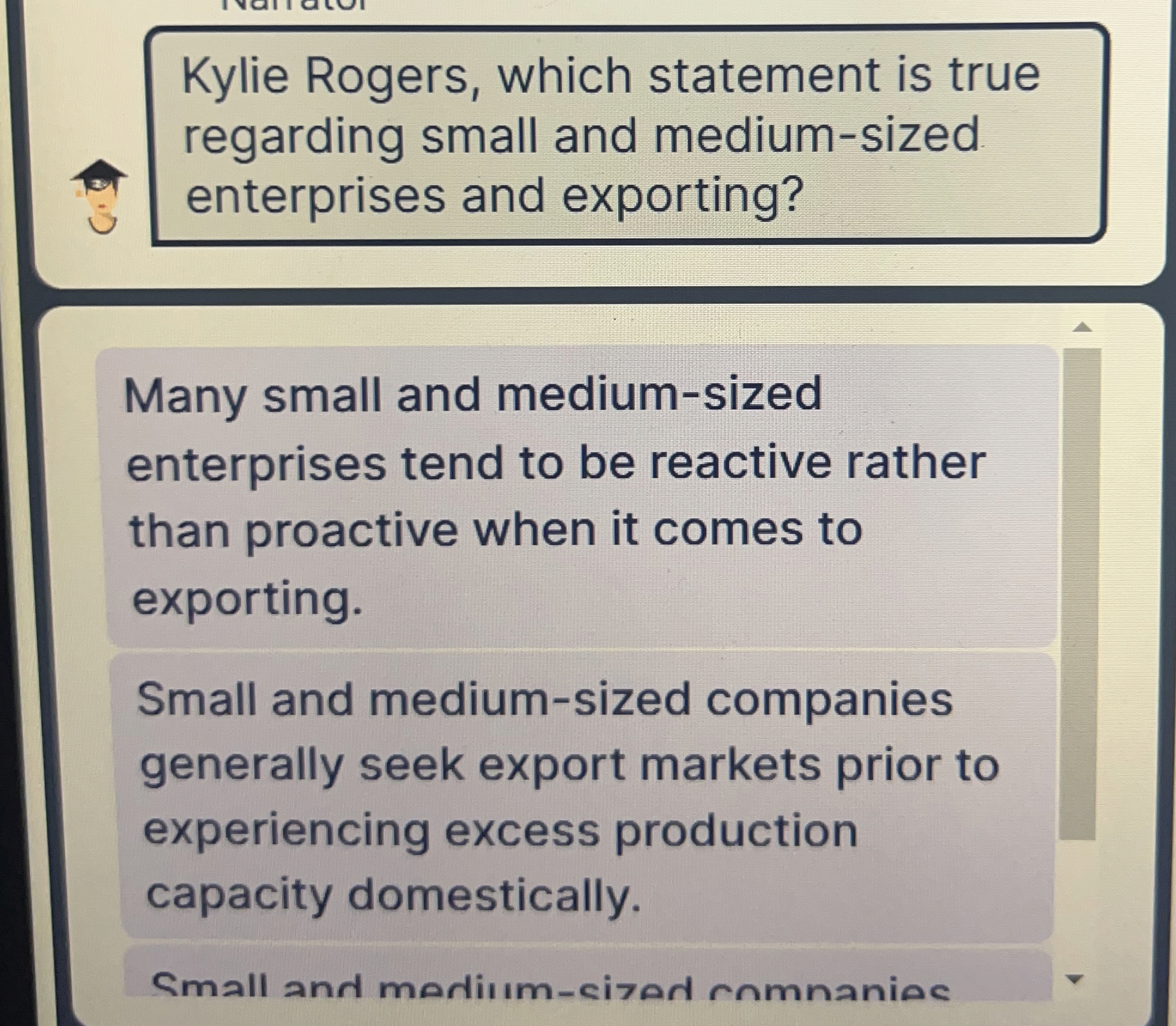 Kylie Rogers, which statement is true regarding