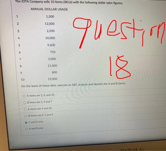 The IOTA Company sells 10 items (SKUs) with the