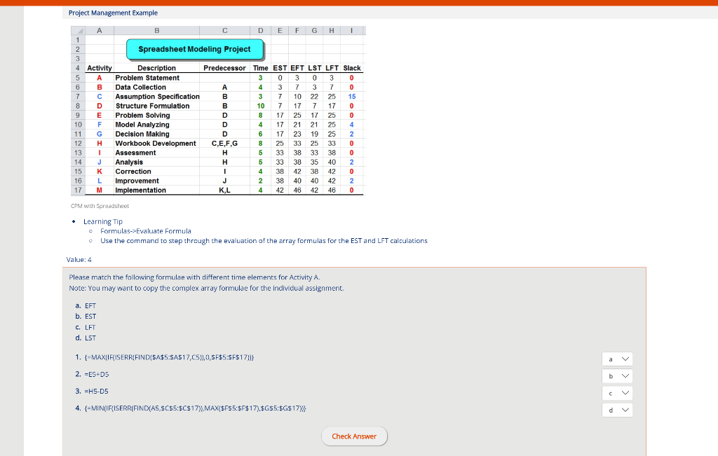 Project Management Example A D E F G G H 1 1 2