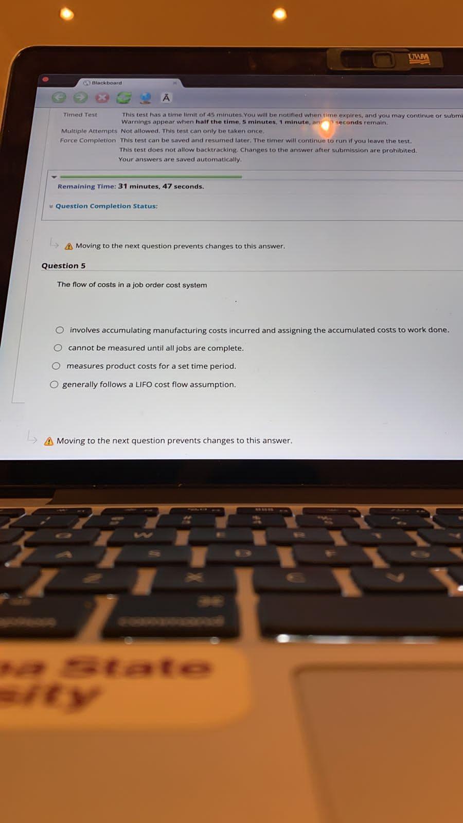 UW Blackboard Timed Test This test has a time