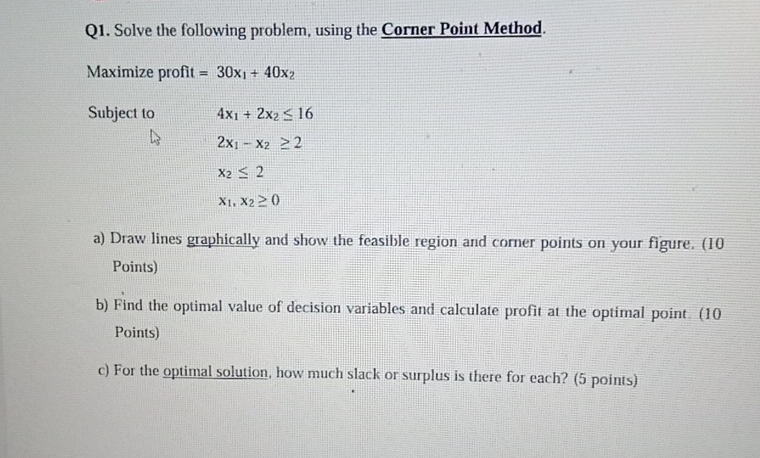 Q 1 . Solve the following problem, using the