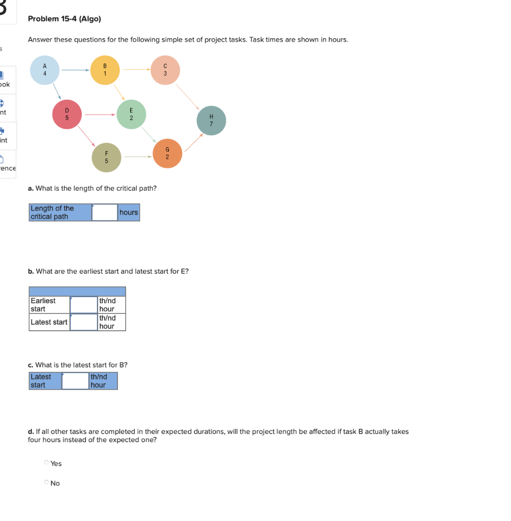 Problem 15-4 (Algo) Answer these questions for