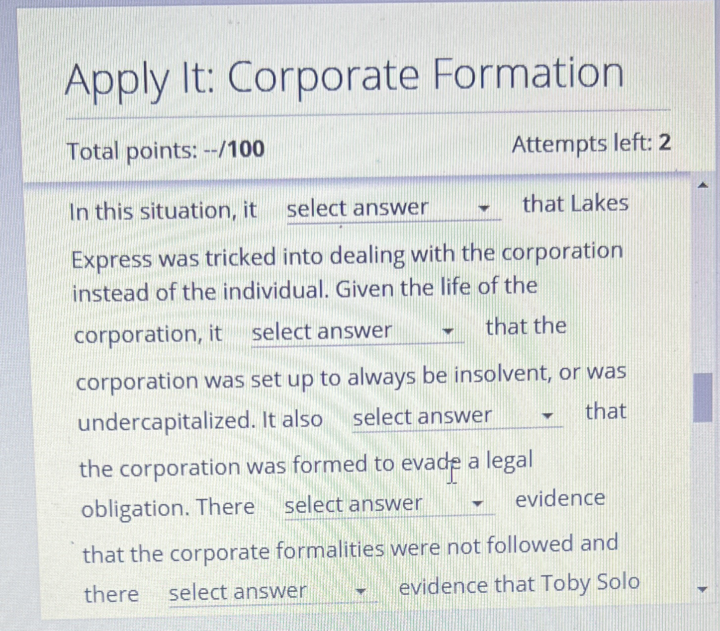 Apply It: Corporate Formation Total points: - - /