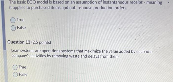 The basic EOQ model is based on an assumption of