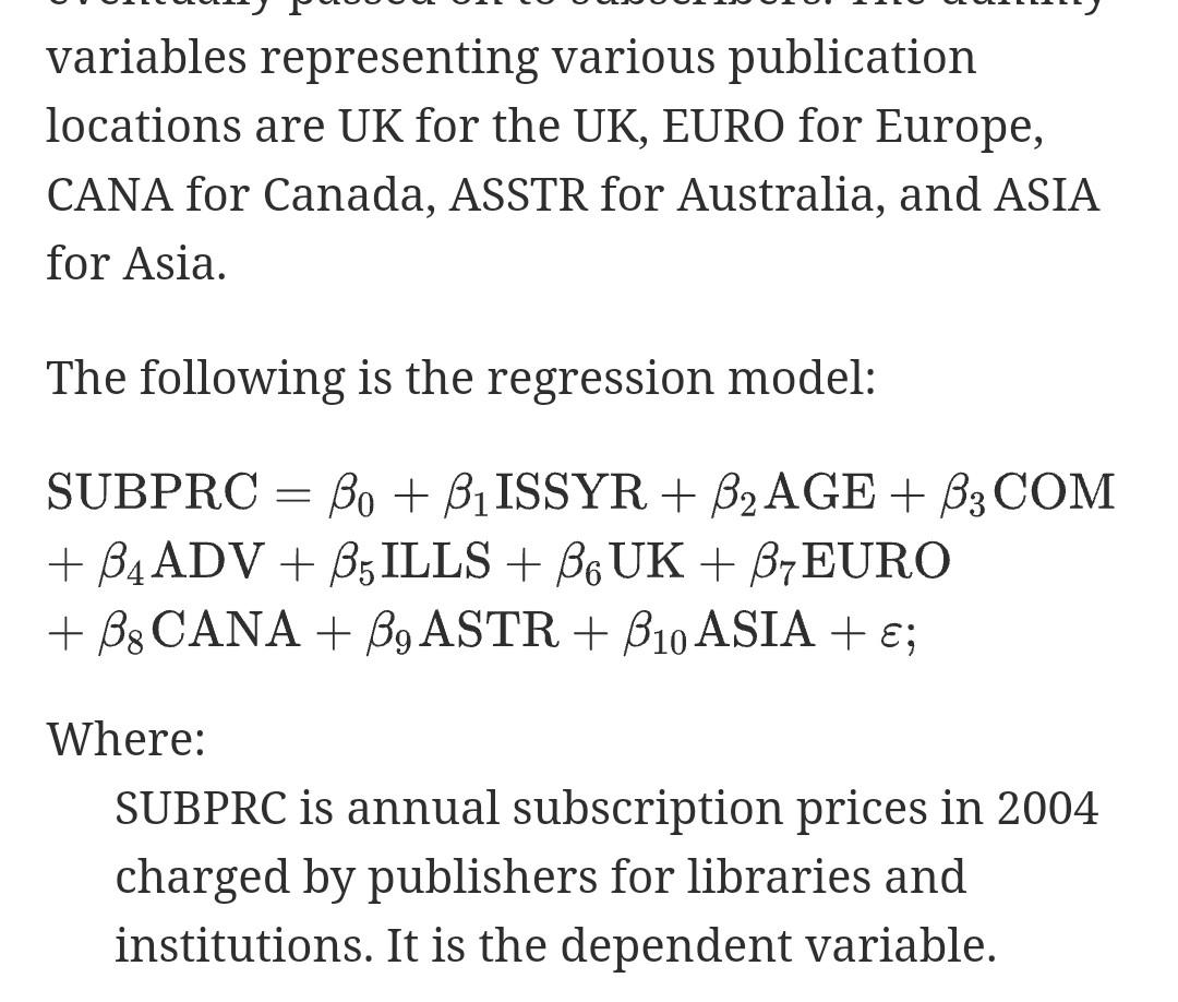 THE ARTICLE: 4. Methodology The regression model