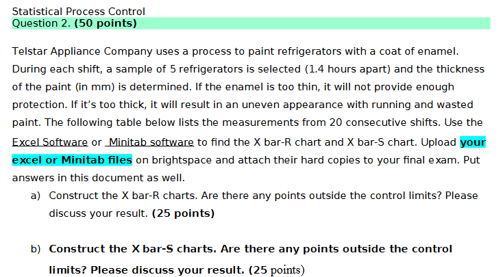 Question 2 . ( 5 0 points ) Telstar Appliance