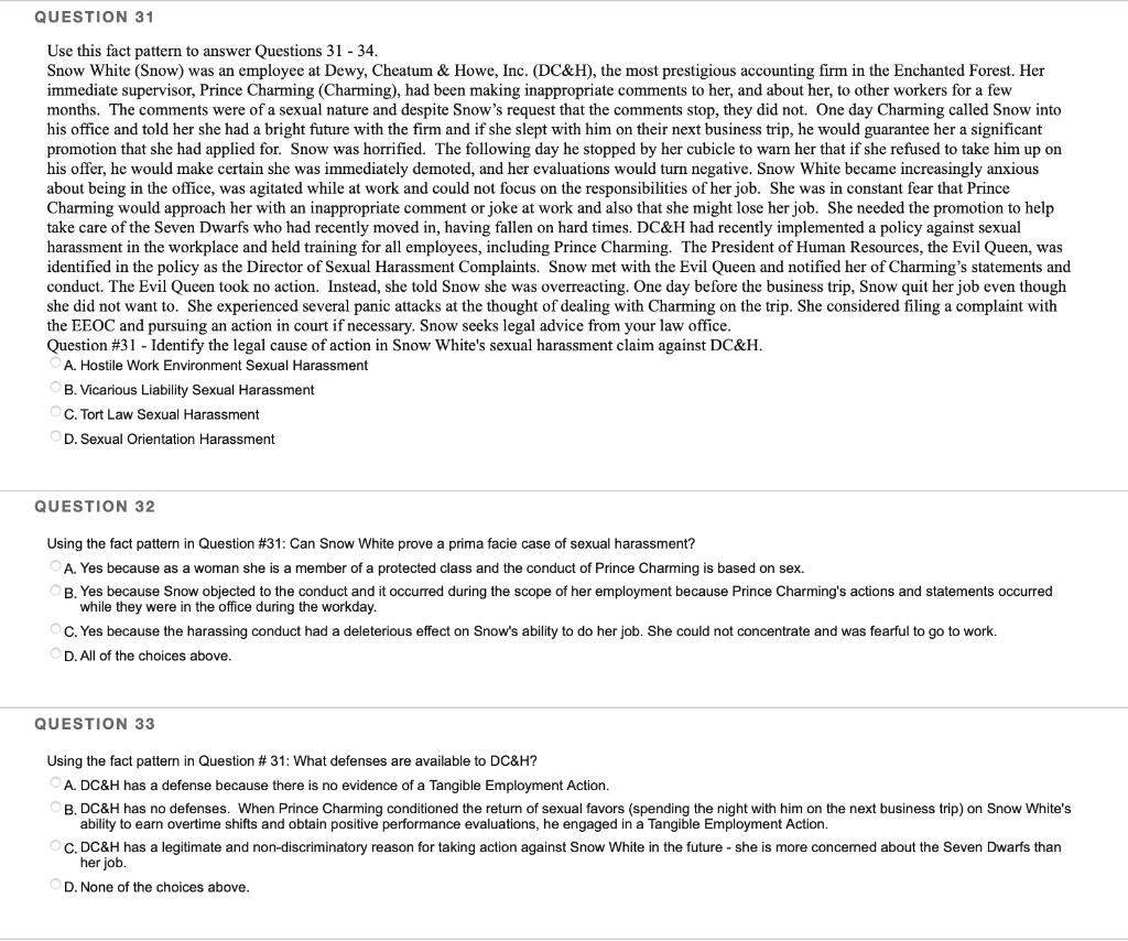 QUESTION 31 Use this fact pattern to answer