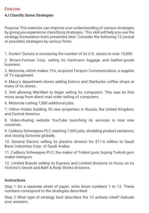 Exercise 4J Classify Some Strategies Purpose This