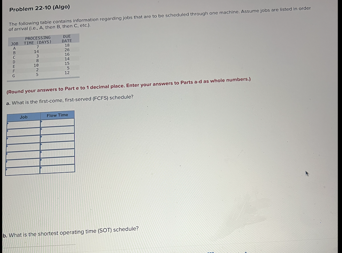 Problem 2 2 - 1 0 ( Algo ) The following table