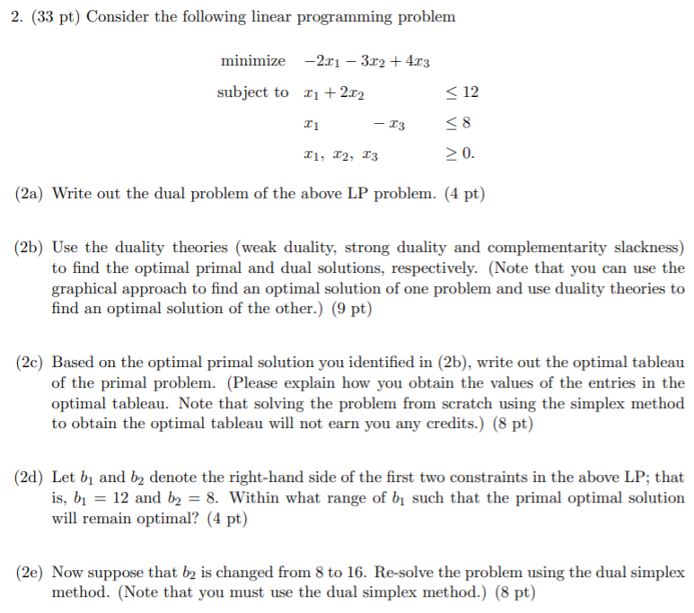 2. (33 pt) Consider the following linear