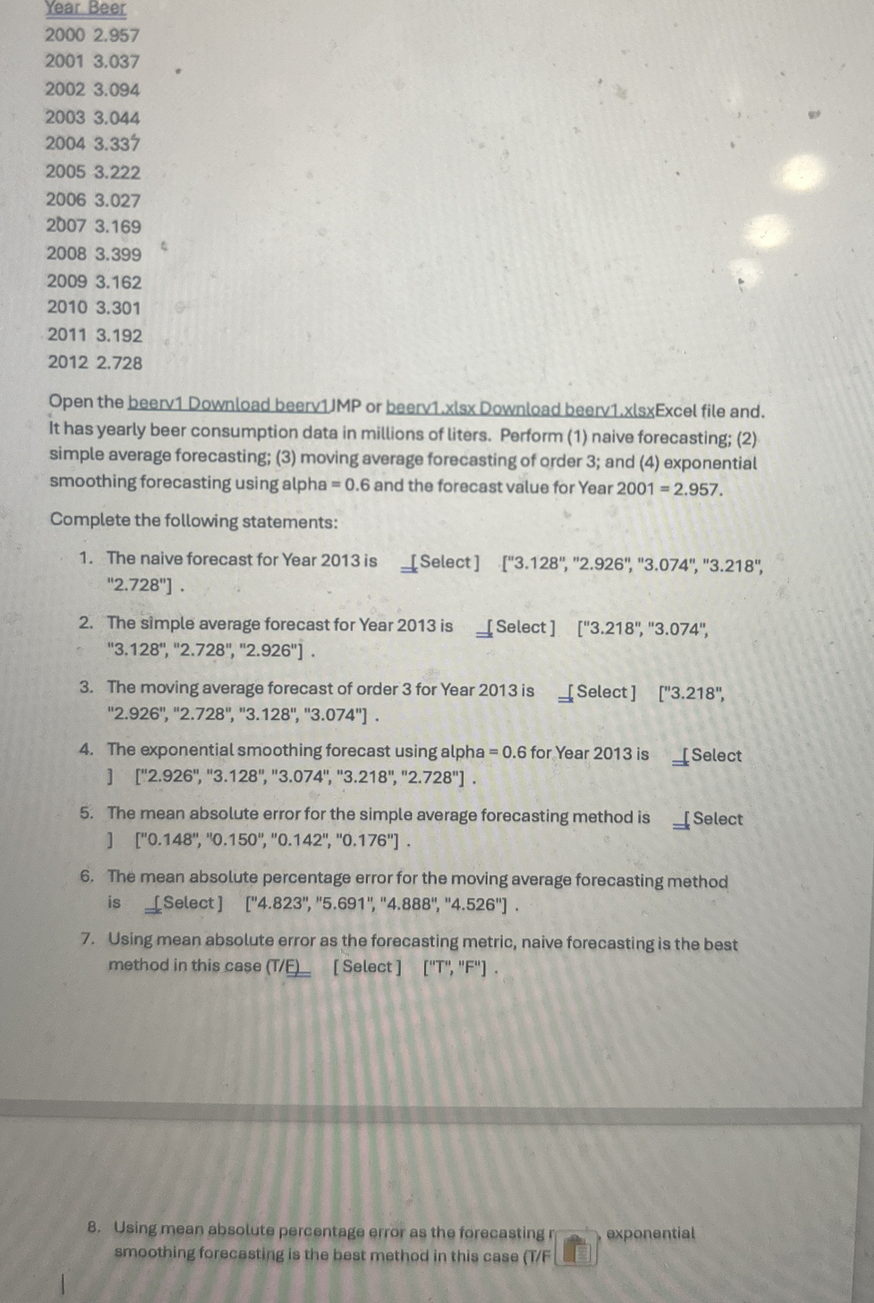 Year Beer 2 0 0 0 2 . 9 5 7 2 0 0 1 3 . 0 3 7 2 0