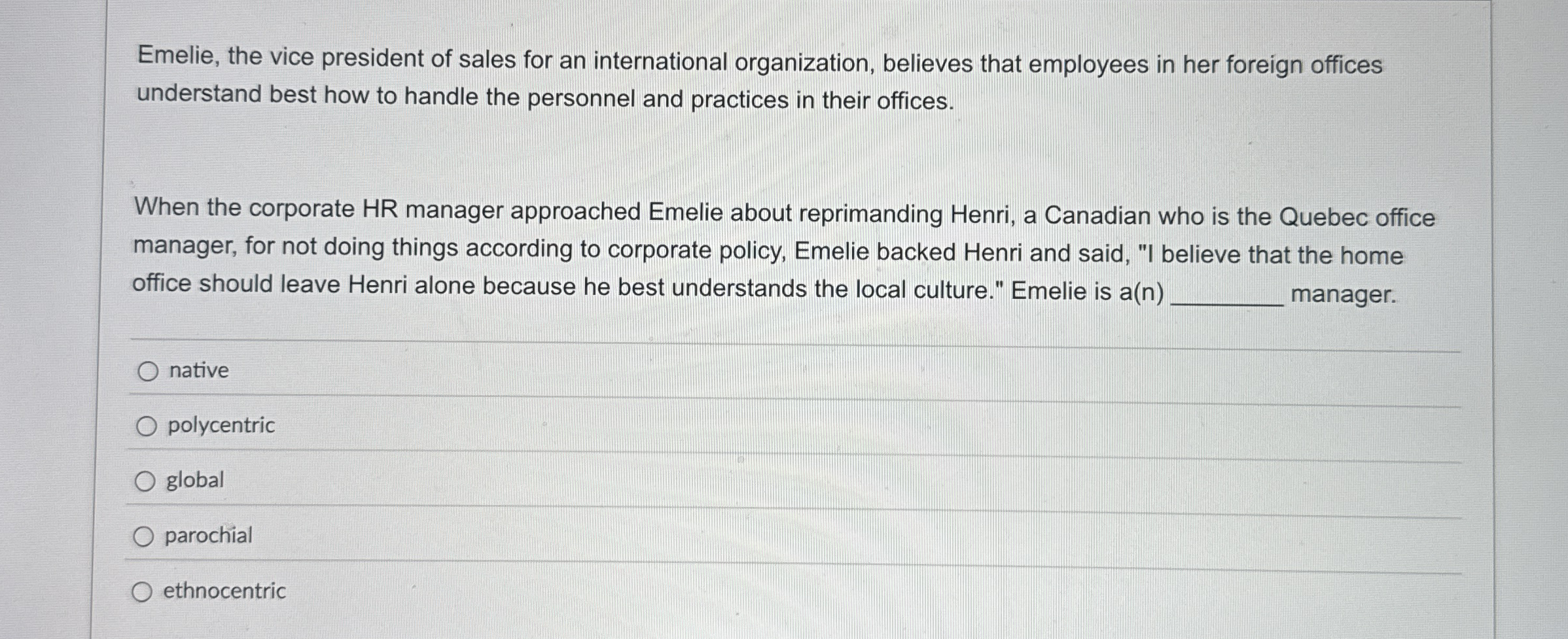 Emelie, the vice president of sales for an