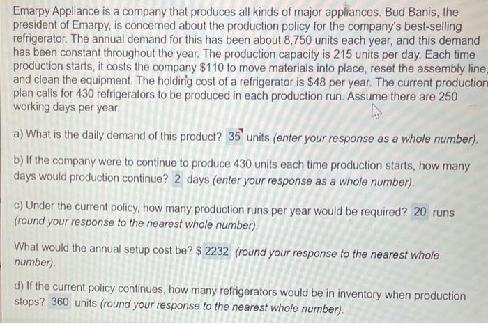 please help with part F Emarpy Appliance is a