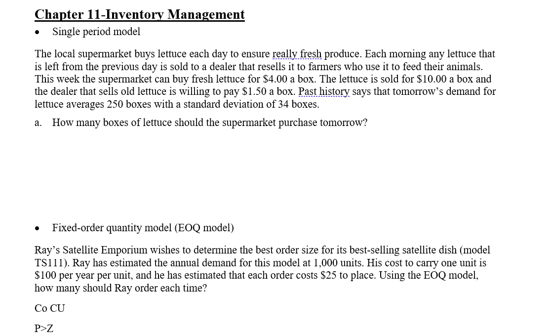 :) Chapter 11-Inventory Management Single period
