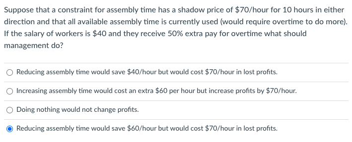 Suppose that a constraint for assembly time has a