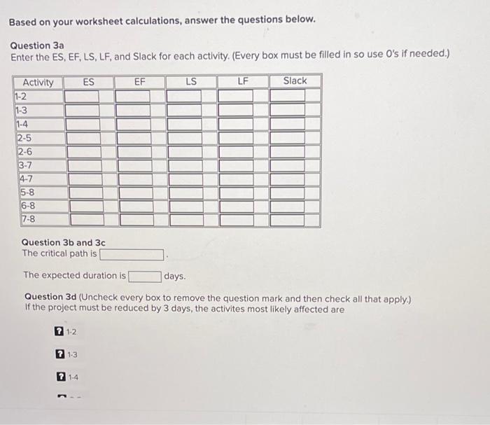 3. Given the following network diagram for a