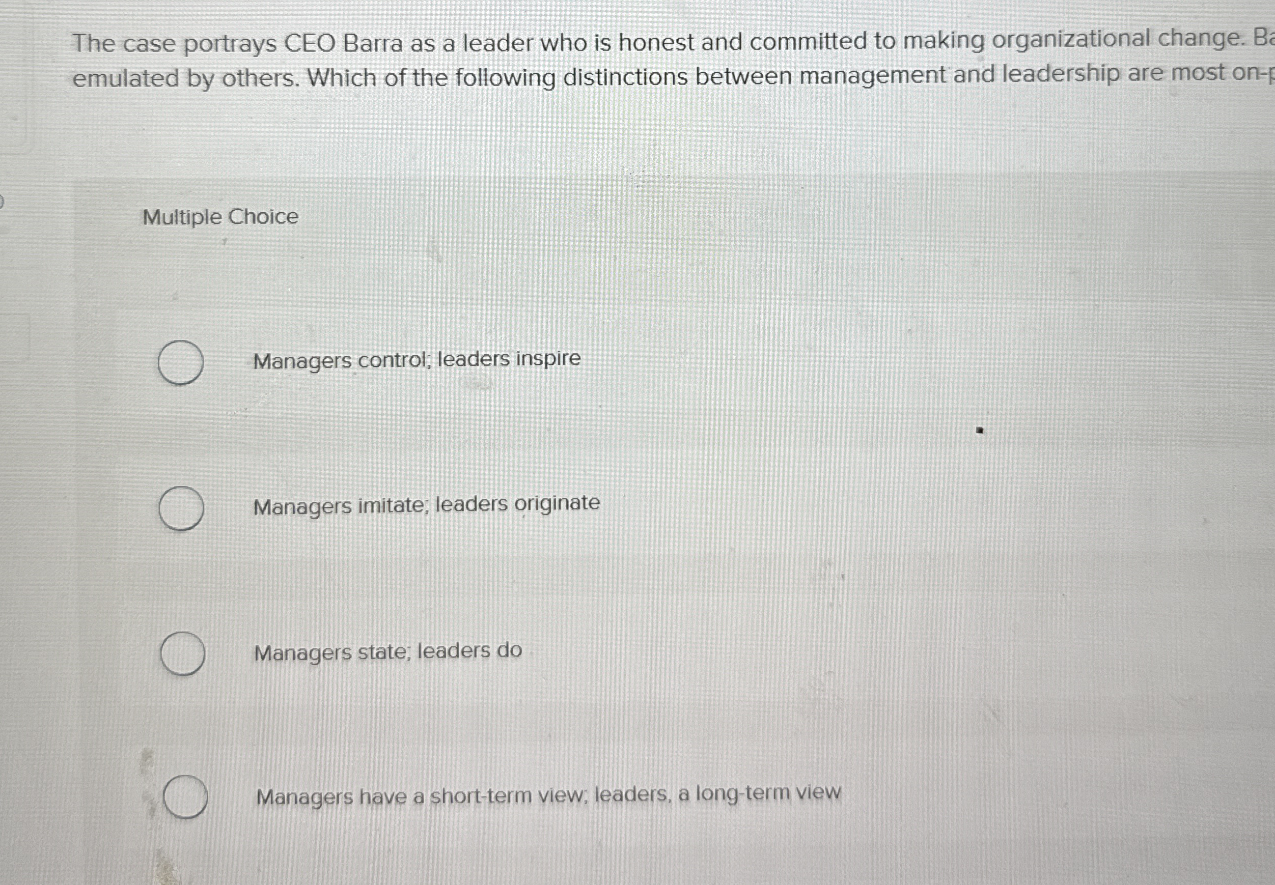 The case portrays CEO Barra as a leader who is