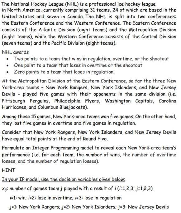 The National Hockey League (NHL) is a