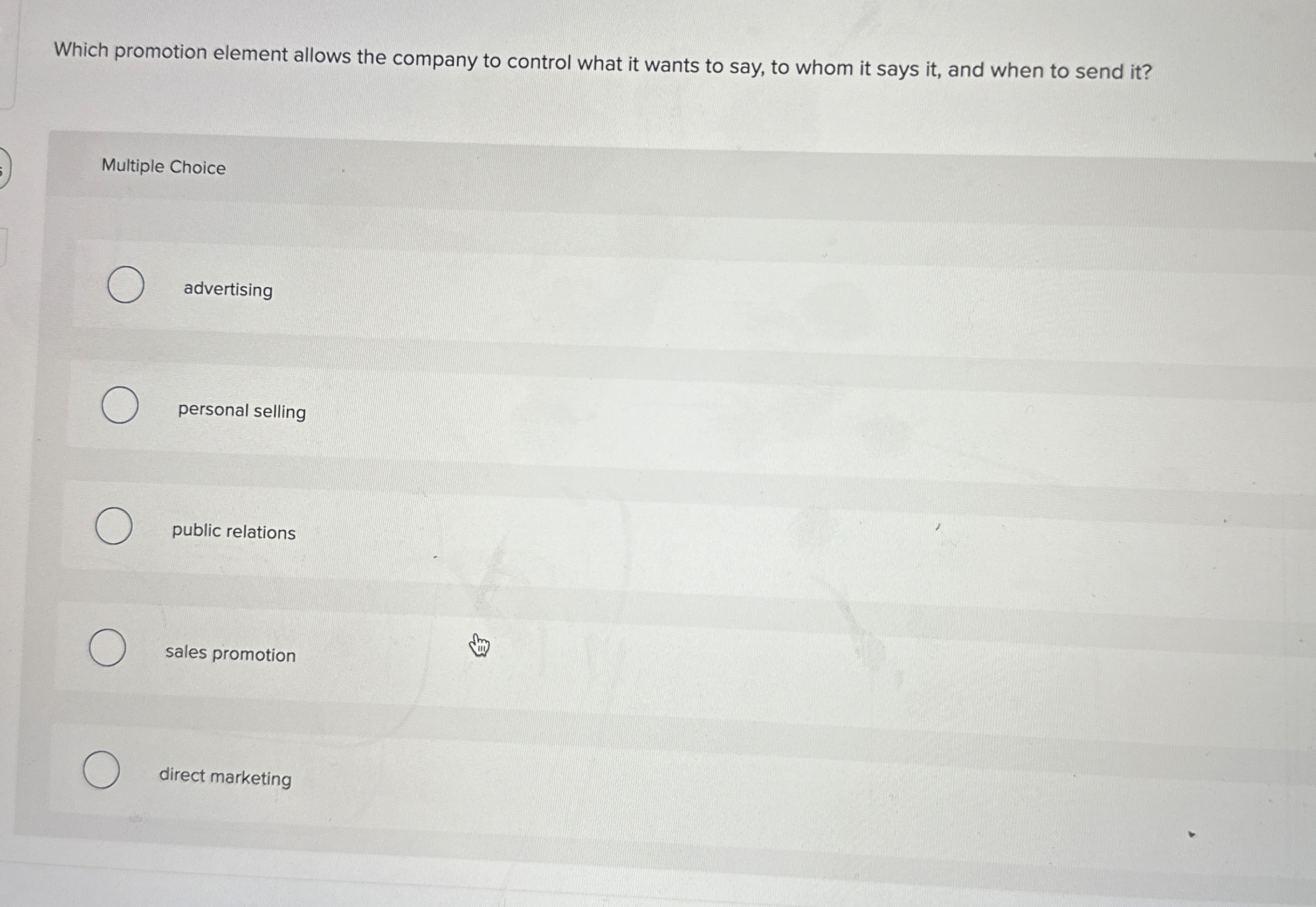 Which promotion element allows the company to