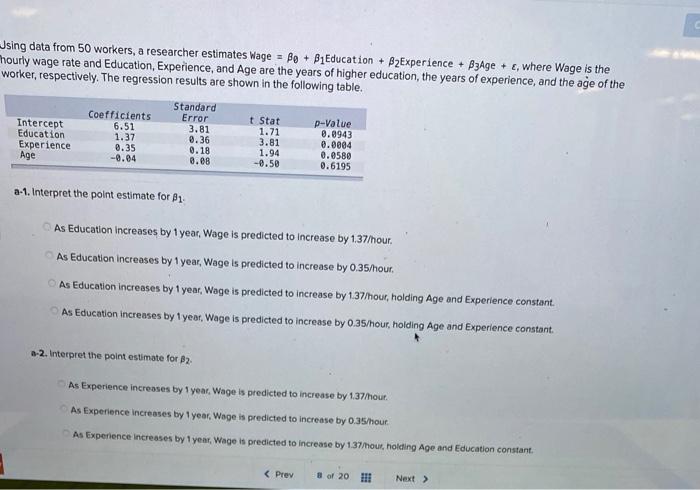 Jsing data from 50 workers, a researcher