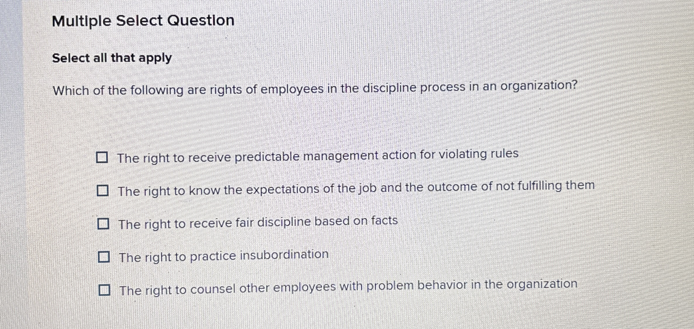 Multiple Select Questlon Select all that apply