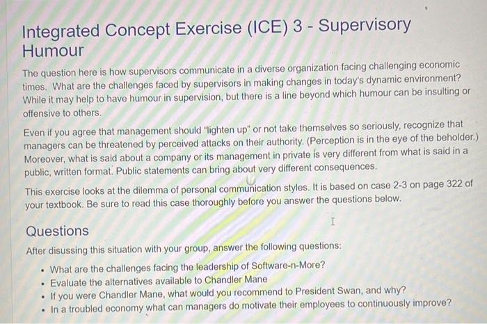 Integrated Concept Exercise (ICE) 3 - Supervisory