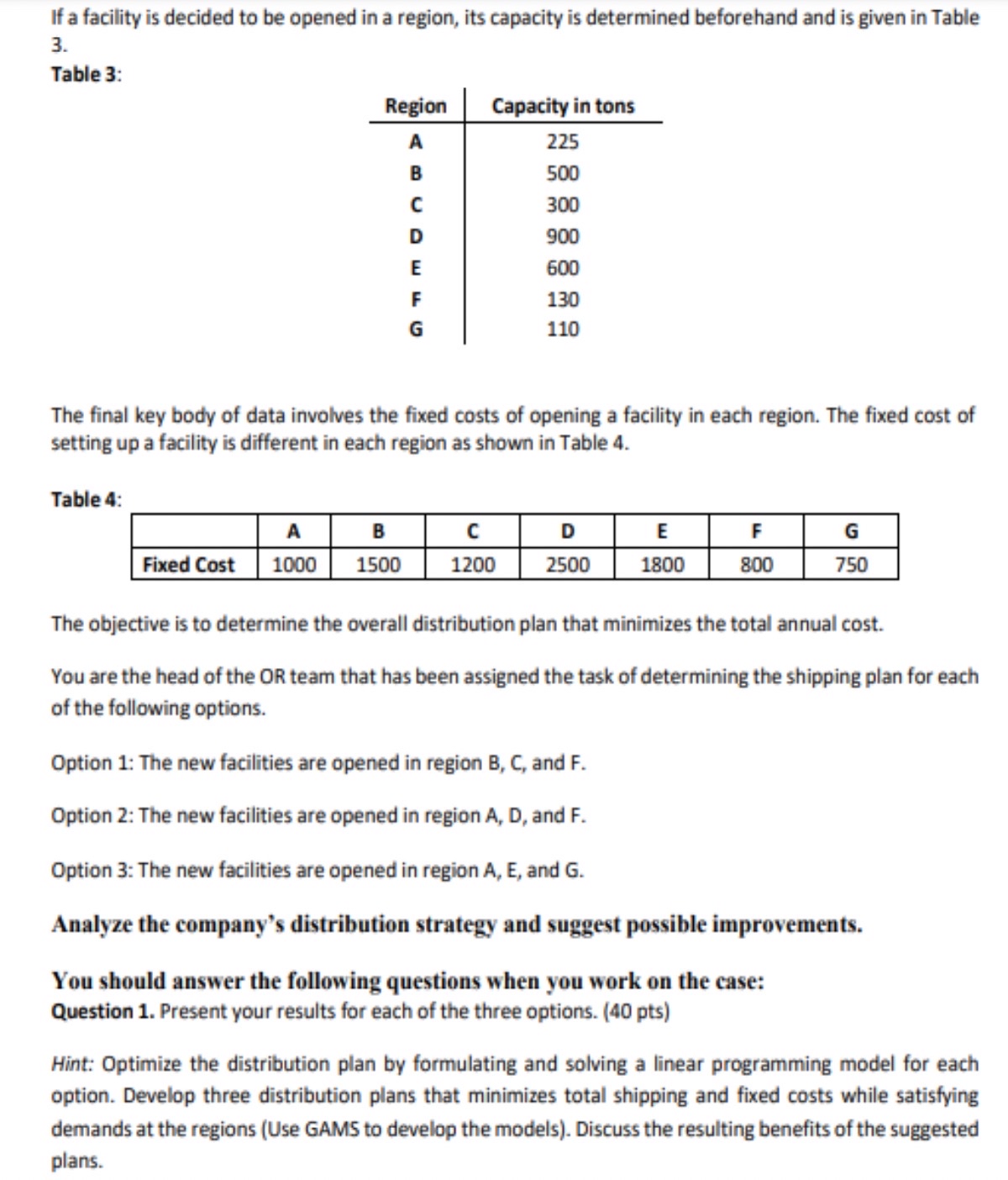 If a facility is decided to be opened in a