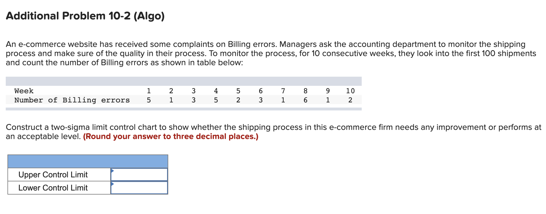 Additional Problem 10-2 (Algo) An e-commerce