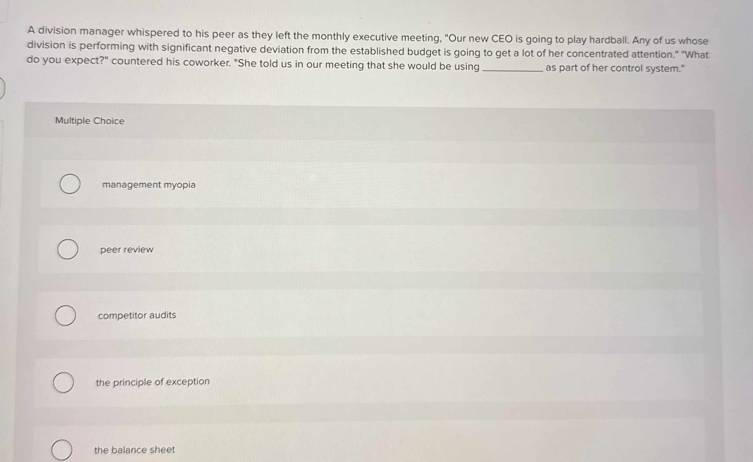 A division manager whispered to his peer as they