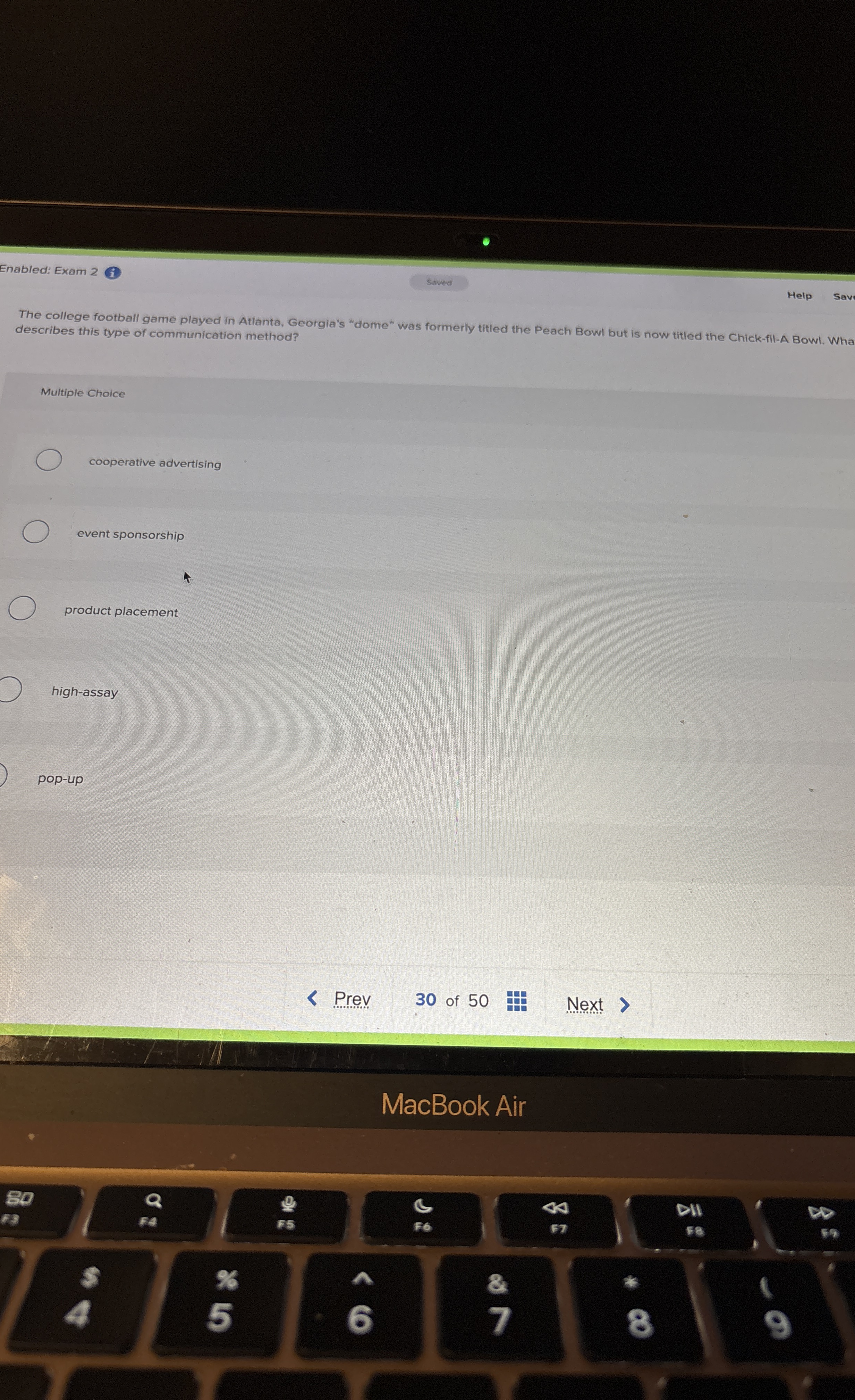 Enabled: Exam 2 ( 1 ) Help Sav The college