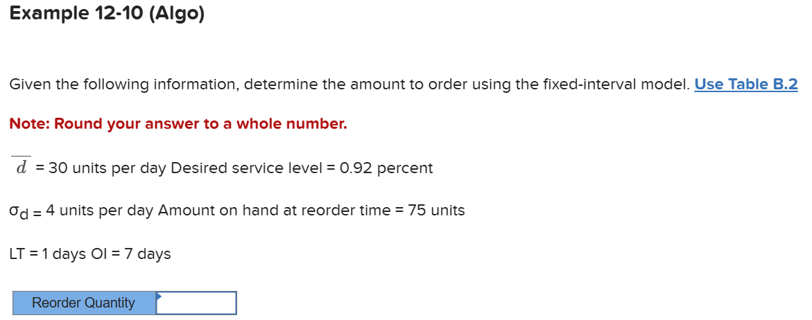 Example 1 2 - 1 0 ( A l g o ) Given the following